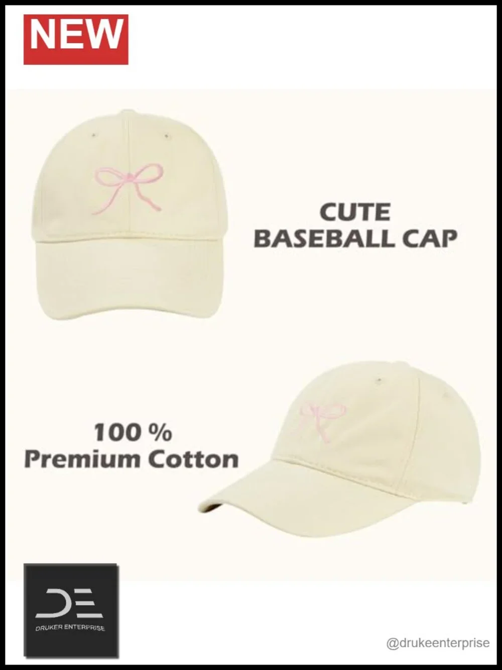 Adjustable Cotton Baseball Cap with Bow Tie for Women